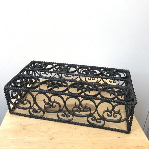 Cast Iron Ornate Rustic Primitive Tissue Box Napkin Holder Cover Farmhouse Decor - Picture 2 of 11